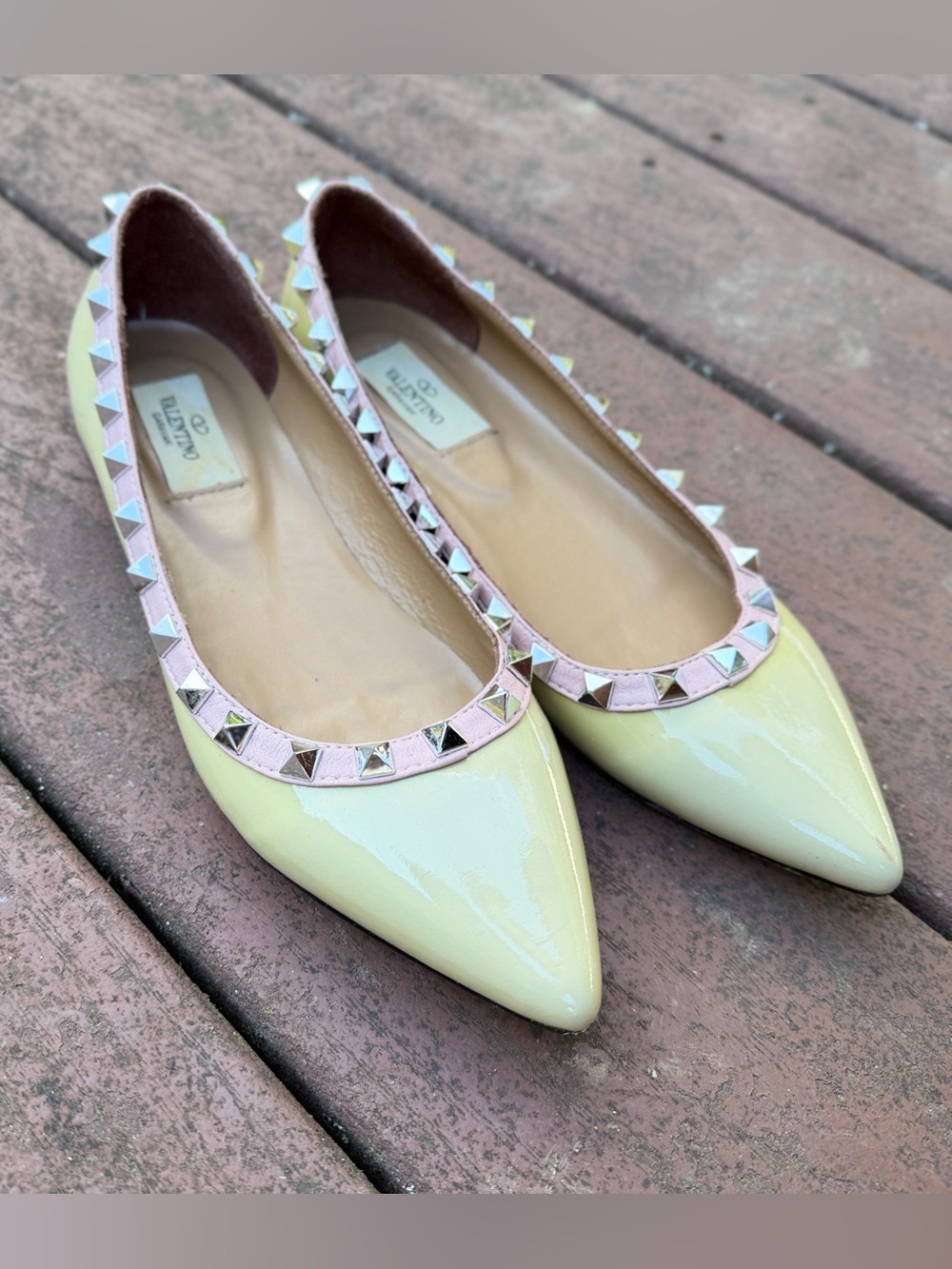Valentino Garavani Rockstud Patent Leather Pointed Toe Ballet Flats EU 40 Nude - Picture 4 of 13